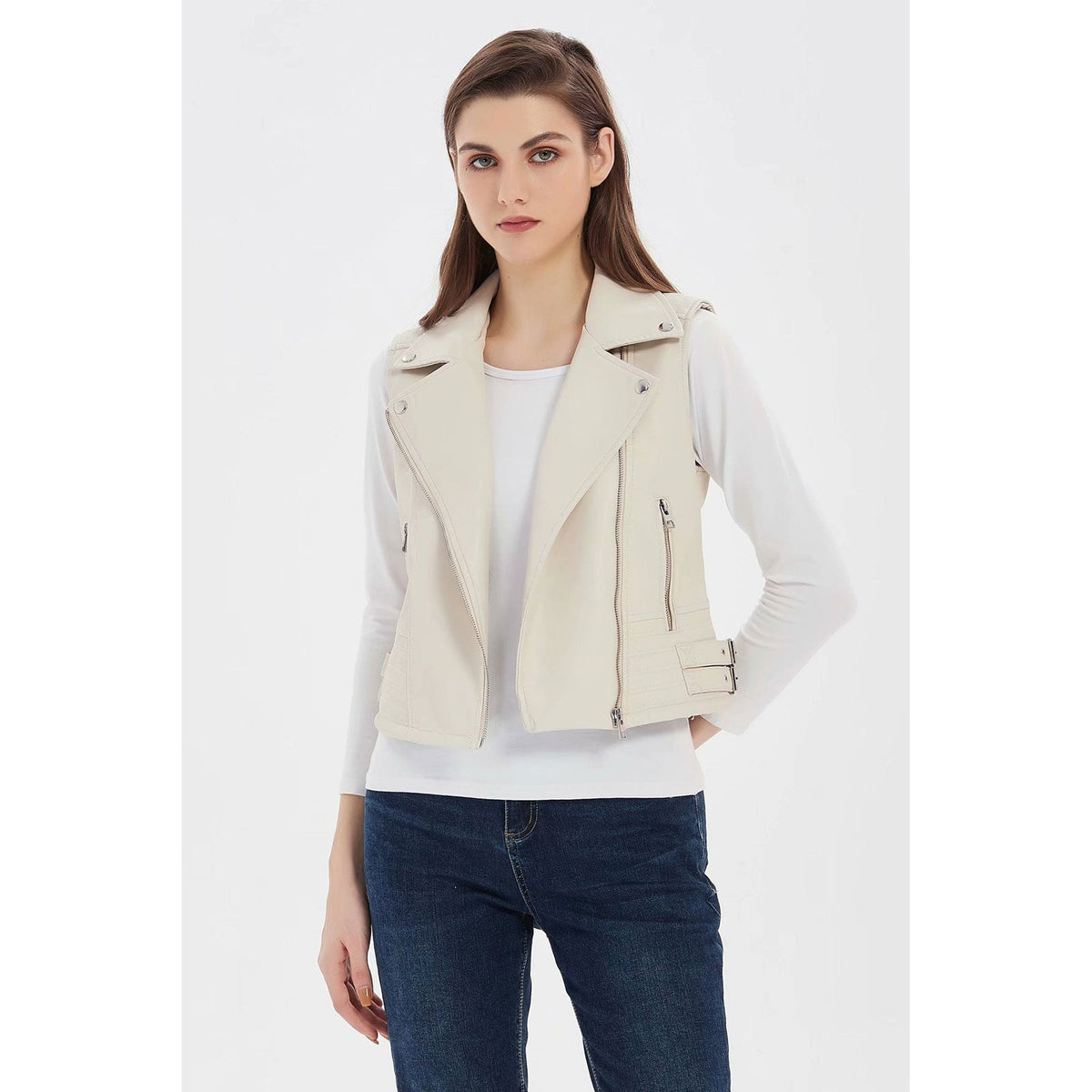 Women's Vest Slim Fit Short PU Leather Motorcycle Vest