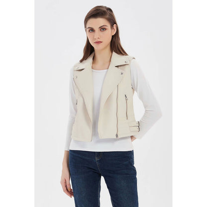Women's Vest Slim Fit Short PU Leather Motorcycle Vest