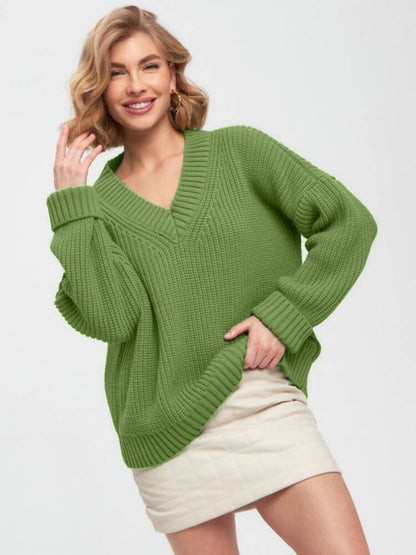 Women Work Business Casual Sweats V-neck Loose Sweater