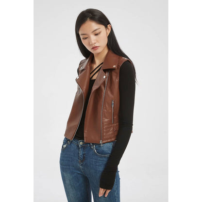Women's Vest Slim Fit Short PU Leather Motorcycle Vest