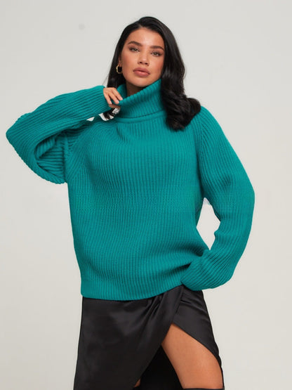 Women Work Business Casual Sweats Turtleneck Solid Color Loose Knitted Sweater
