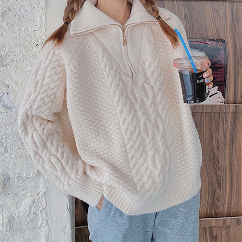 Women's Pullover Sweater Elegant Zip Sweater