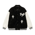 Chrome Hearts Faux Fur Cross Varsity Jacket - Black White Gothic Streetwear 035
