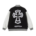 Chrome Hearts Layered Cross Varsity Jacket - Black White Street Style Outerwear 2208