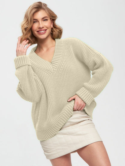 Women Work Business Casual Sweats V-neck Loose Sweater