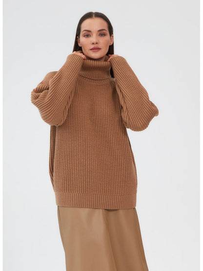 Women Work Business Casual Sweats Turtleneck Solid Color Loose Knitted Sweater