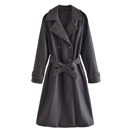 Women's Trench Coat Faux Leather Trench Coat