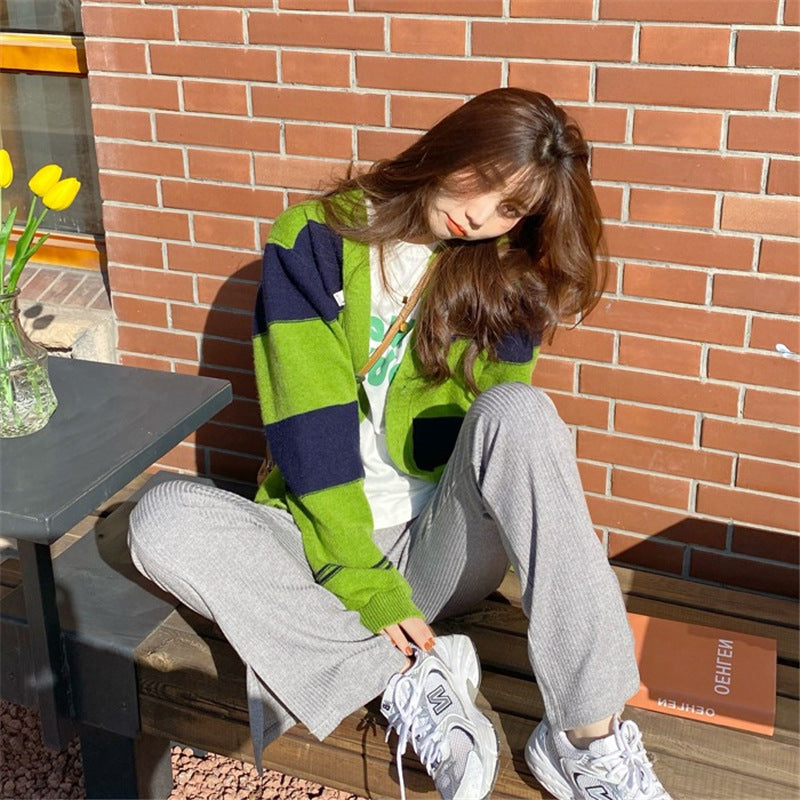 Women's Knitted Cardigan Loose Casual Striped Sweater