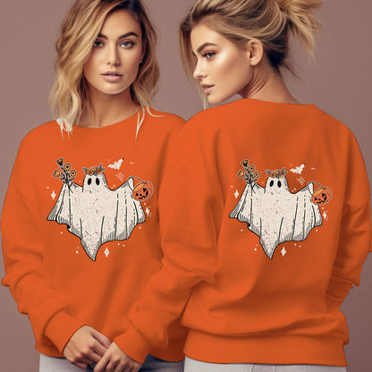 Women's Cartoon Halloween Hoodies Funny Flower Pumpkin Ghost