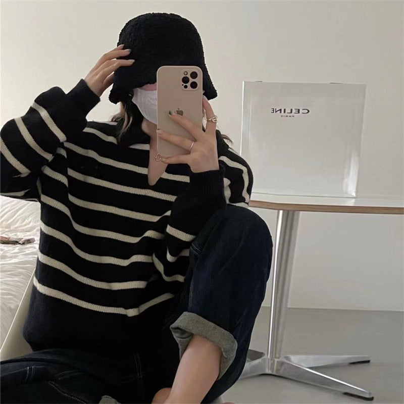 Women's Pullover Sweater Striped Loose Sweater