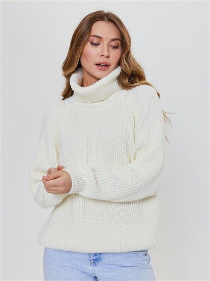 Women Work Business Casual Sweats Turtleneck Solid Color Loose Knitted Sweater