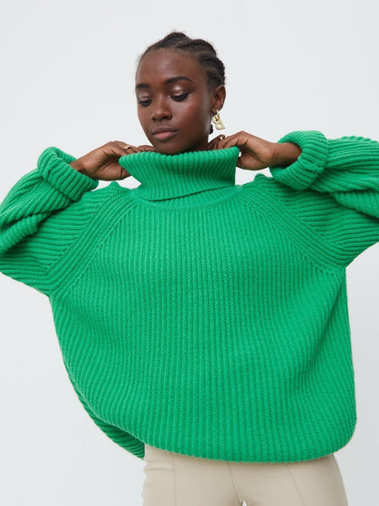 Women Work Business Casual Sweats Turtleneck Solid Color Loose Knitted Sweater