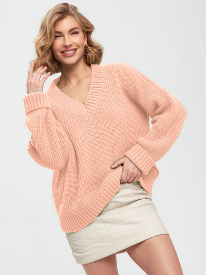 Women Work Business Casual Sweats V-neck Loose Sweater