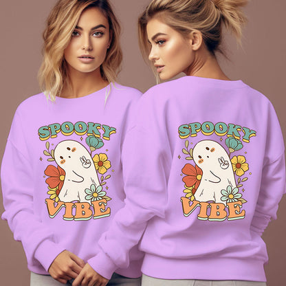 Women's Spooky Vibe Print Hoodies Fashion Cartoon Flower Gho