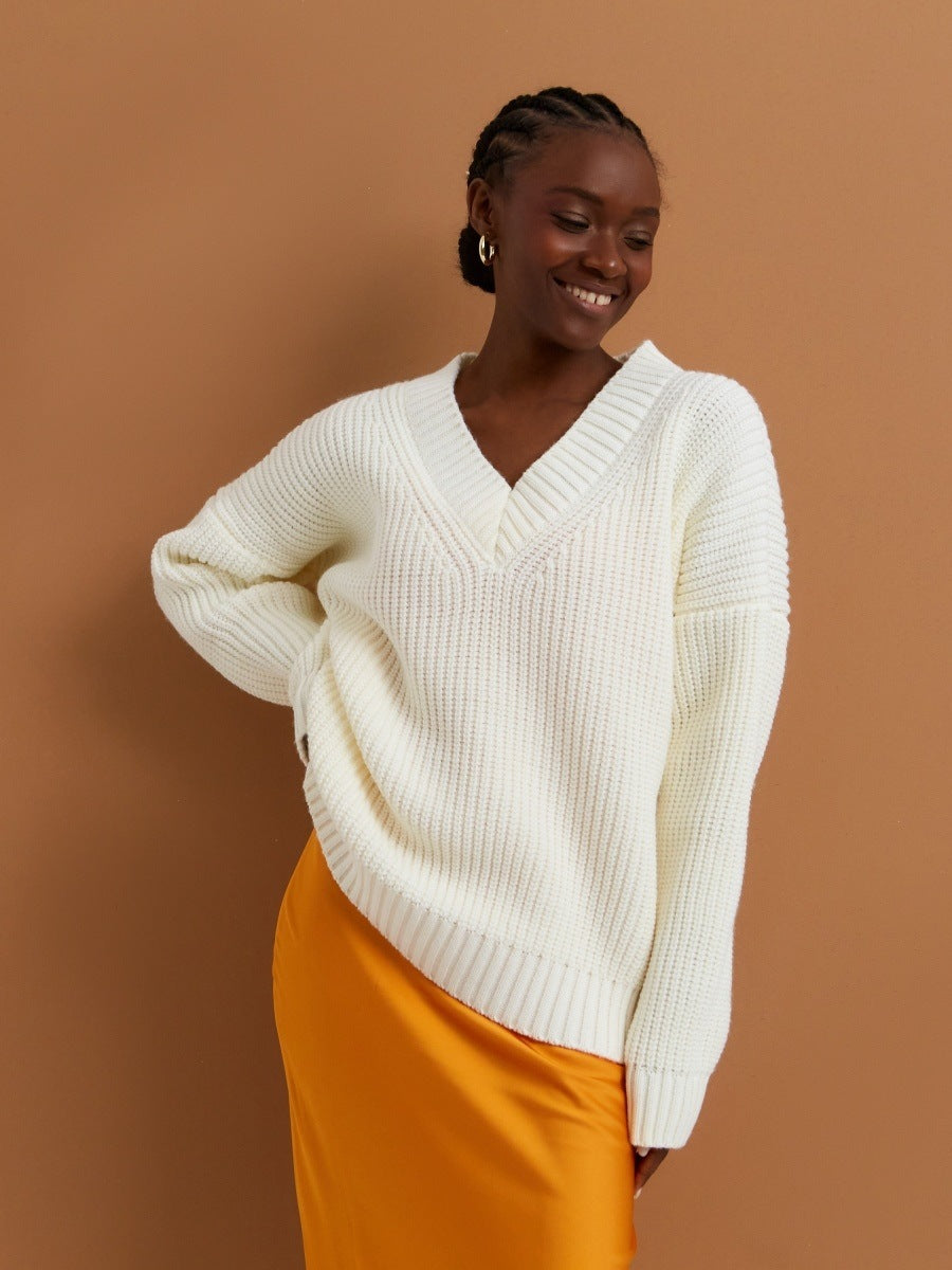 Women Work Business Casual Sweats V-neck Loose Sweater