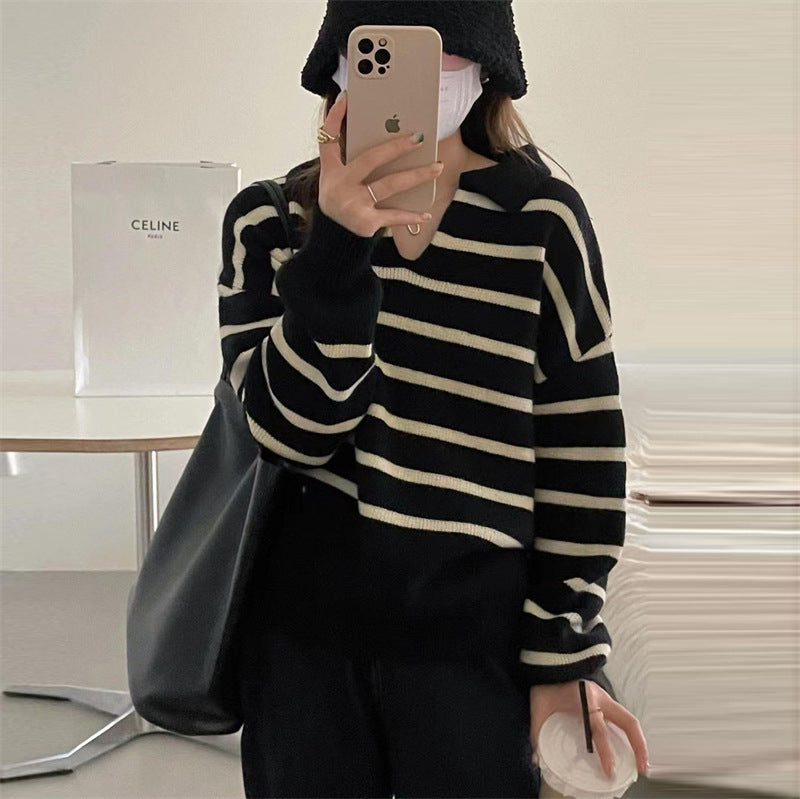 Women's Pullover Sweater Striped Loose Sweater