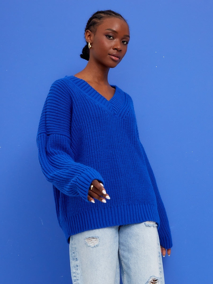 Women Work Business Casual Sweats V-neck Loose Sweater