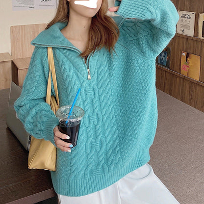 Women's Pullover Sweater Elegant Zip Sweater