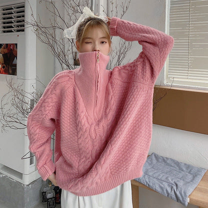 Women's Pullover Sweater Elegant Zip Sweater