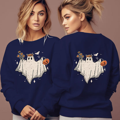 Women's Cartoon Halloween Hoodies Funny Flower Pumpkin Ghost