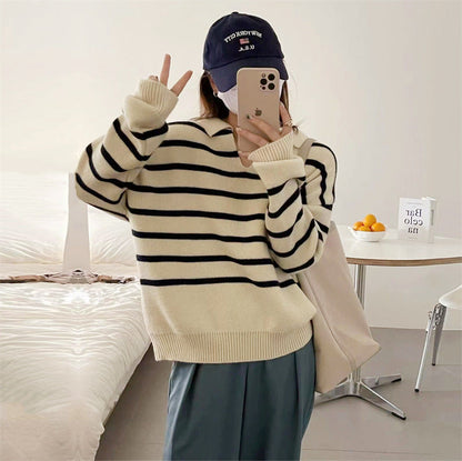 Women's Pullover Sweater Striped Loose Sweater