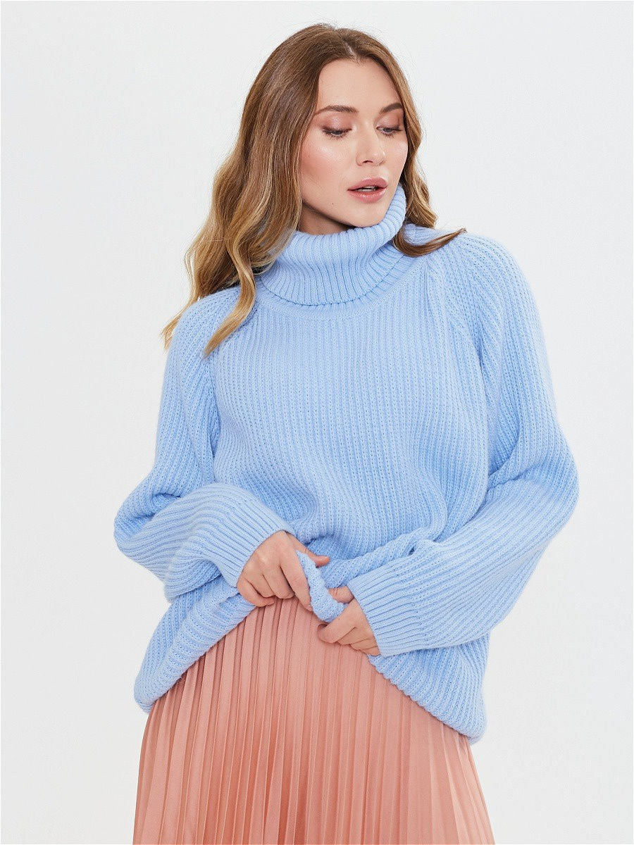 Women Work Business Casual Sweats Turtleneck Solid Color Loose Knitted Sweater