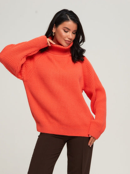Women Work Business Casual Sweats Turtleneck Solid Color Loose Knitted Sweater