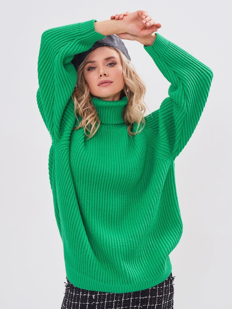Women Work Business Casual Sweats Turtleneck Solid Color Loose Knitted Sweater