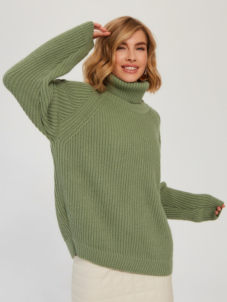 Women Work Business Casual Sweats Turtleneck Solid Color Loose Knitted Sweater