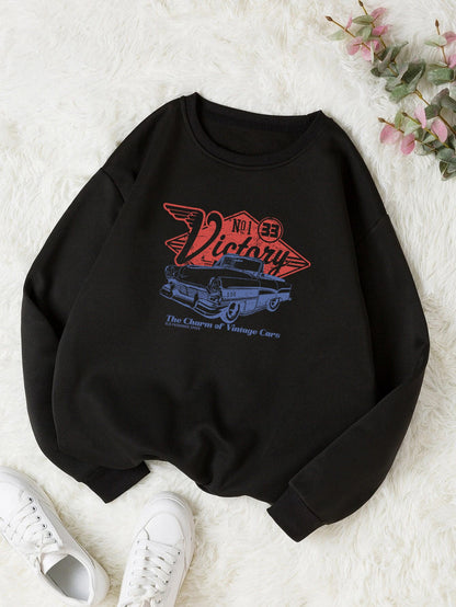 Women's Print Thermal Lined Crew Neck Loose Pullover Long sleeve shirt