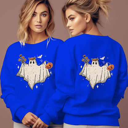 Women's Cartoon Halloween Hoodies Funny Flower Pumpkin Ghost