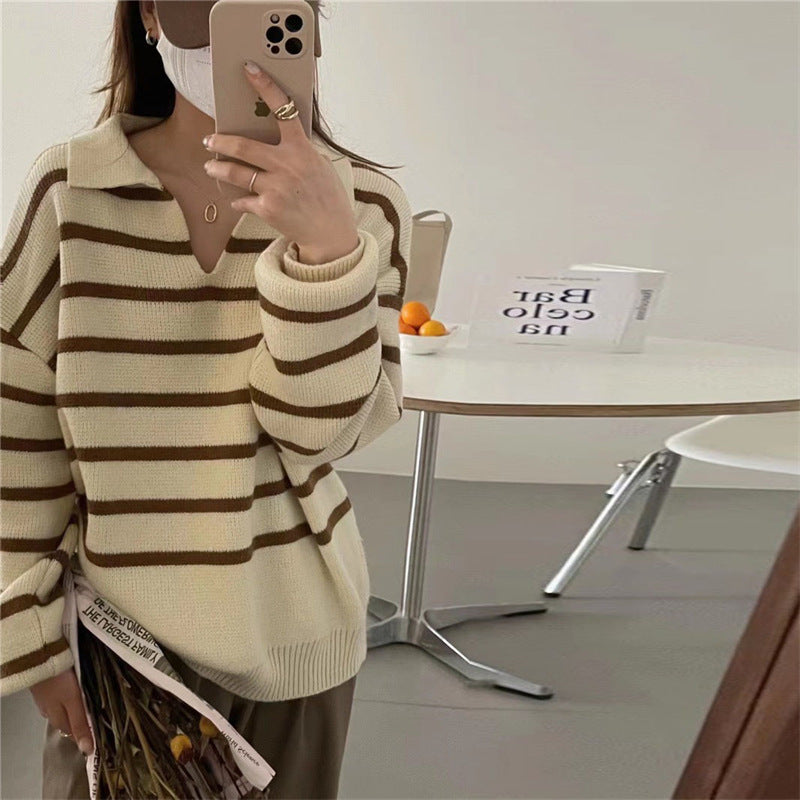 Women's Pullover Sweater Striped Loose Sweater