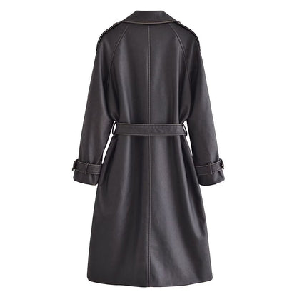 Women's Trench Coat Faux Leather Trench Coat