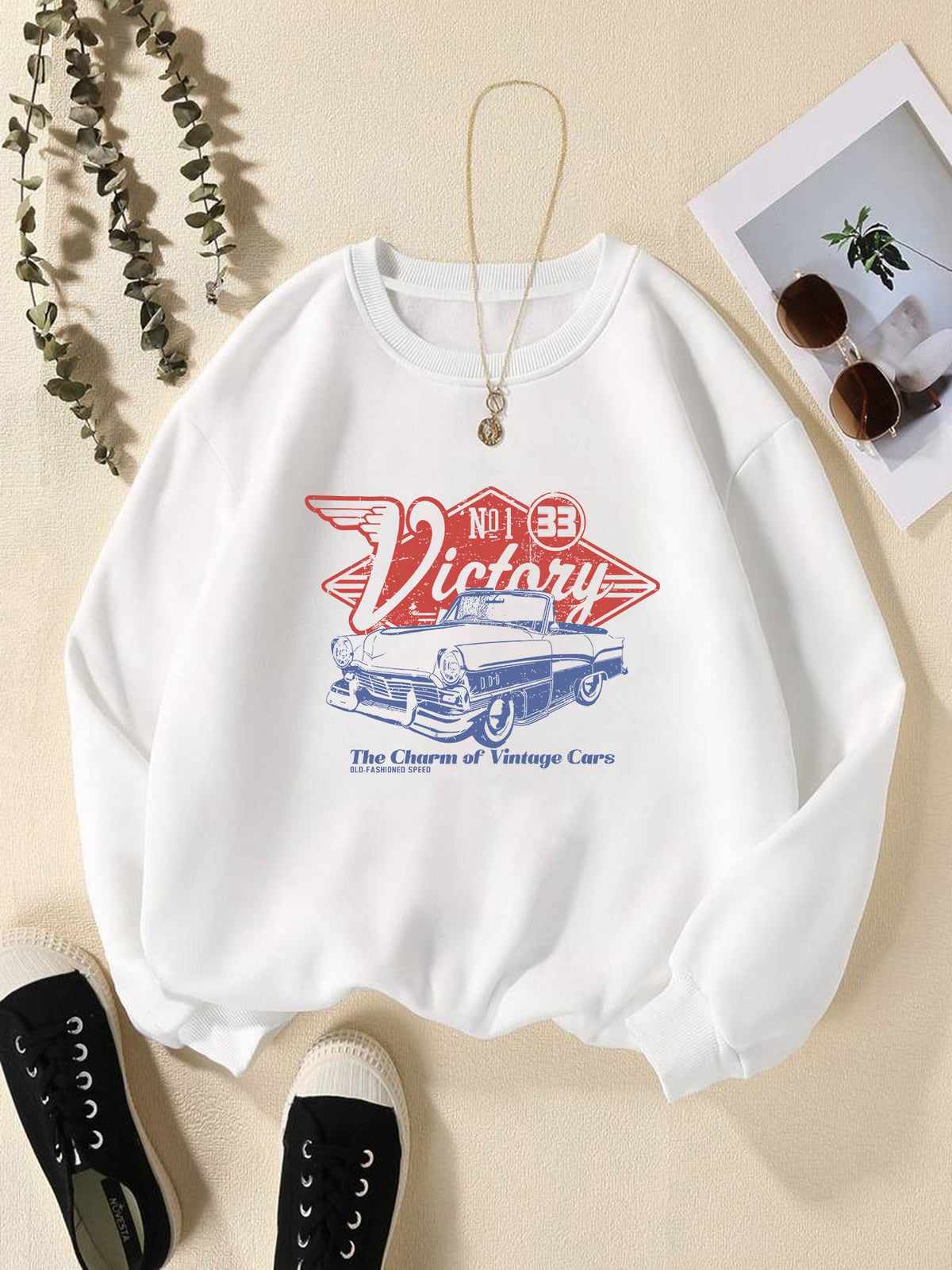 Women's Print Thermal Lined Crew Neck Loose Pullover Long sleeve shirt