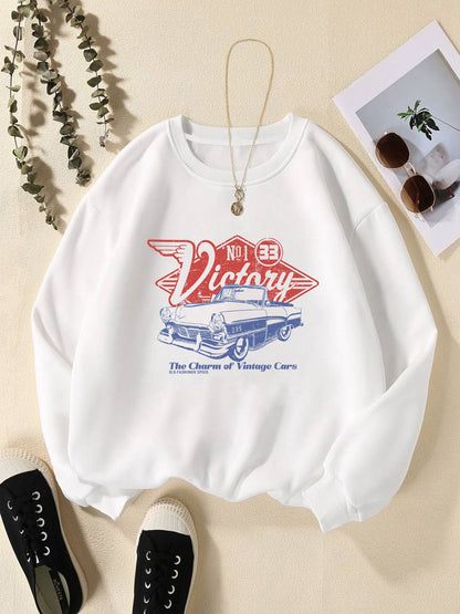 Women's Print Thermal Lined Crew Neck Loose Pullover Long sleeve shirt