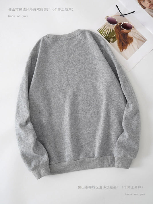 Women's Print Thermal Lined Crew Neck Loose Pullover Long sleeve shirt