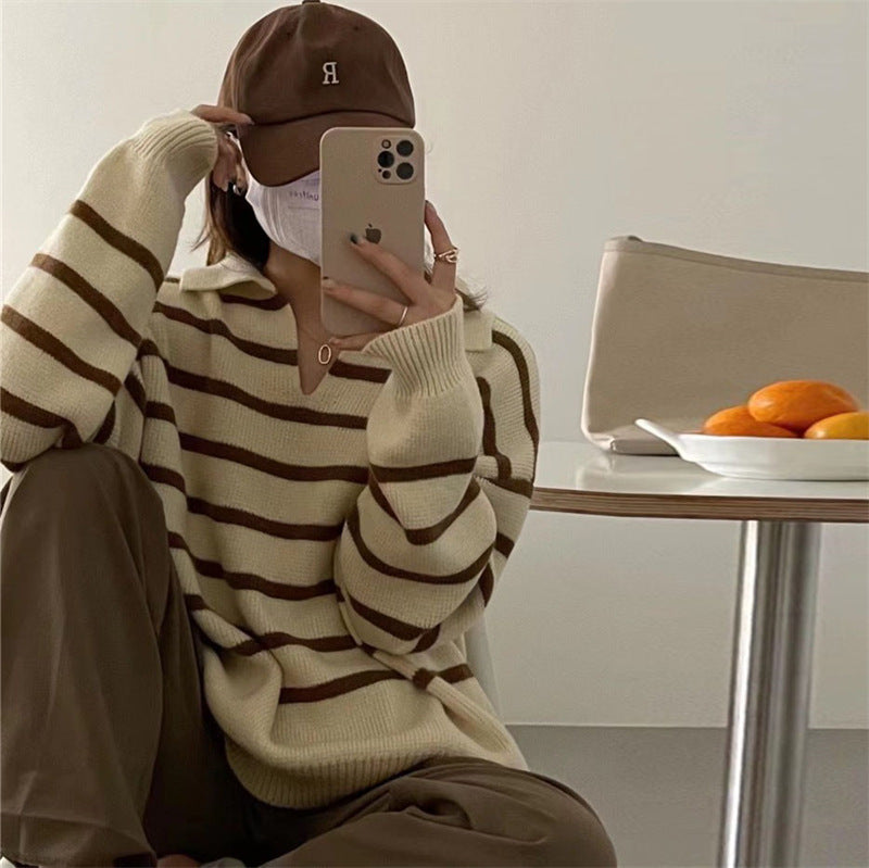 Women's Pullover Sweater Striped Loose Sweater