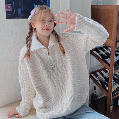 Women's Pullover Sweater Elegant Zip Sweater