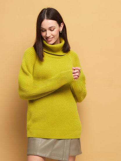 Women Work Business Casual Sweats Turtleneck Solid Color Loose Knitted Sweater