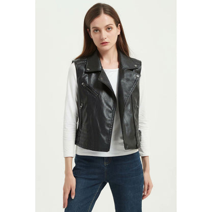 Women's Vest Slim Fit Short PU Leather Motorcycle Vest